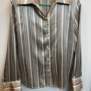Kasper Striped Blouse in Black and Cream
